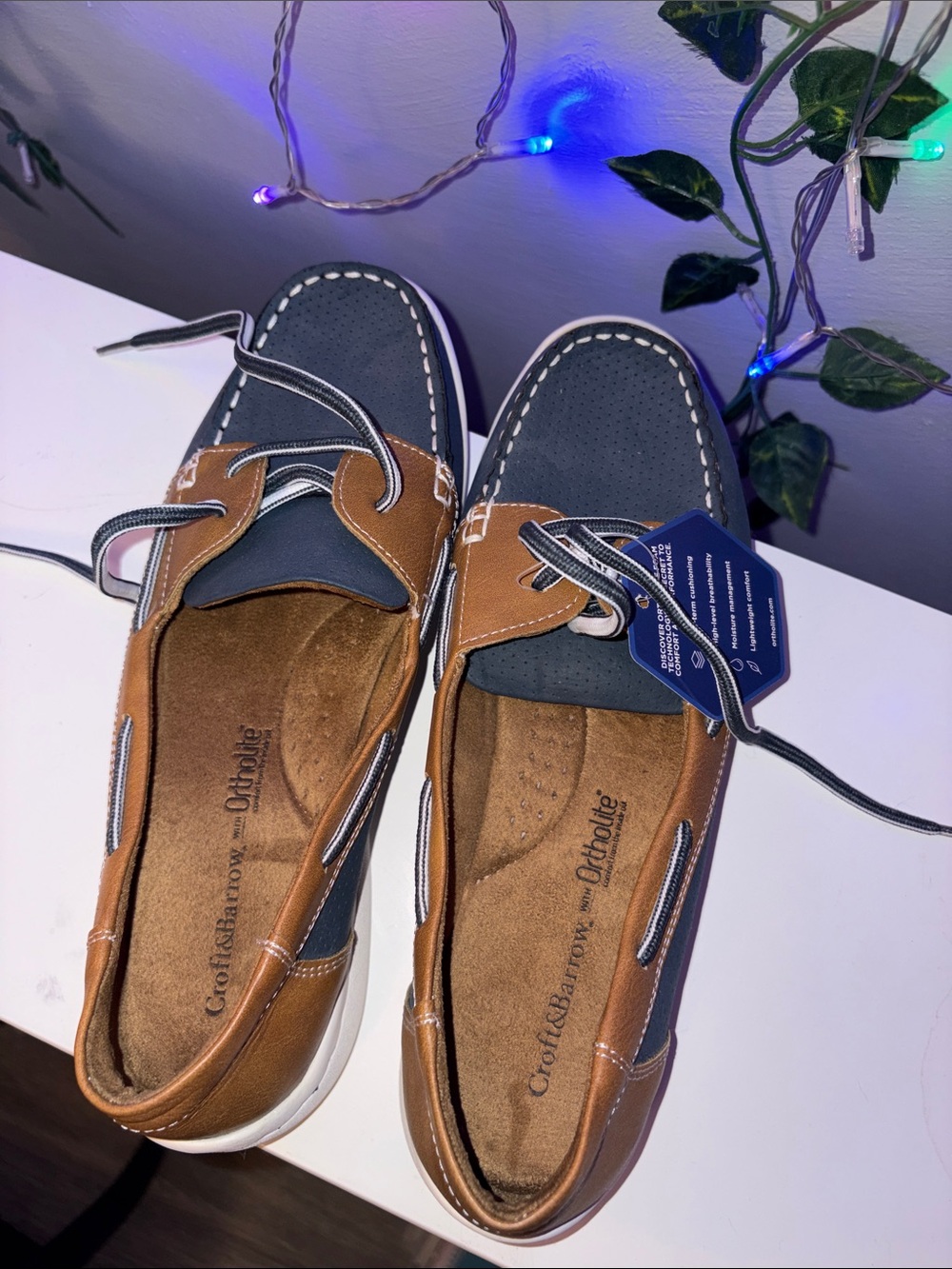 croft & barrow Navy and Tan Slip-On Boat Loafers - Picture 6 of 9